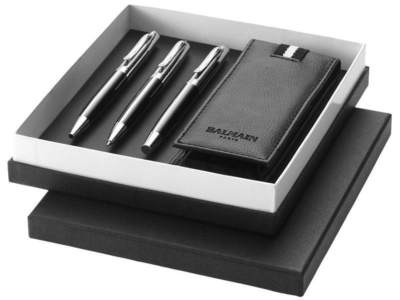 Balmain Ballpoint Pen, Rollerball Pen, Mechanical Pencil & Pen Pouch Gift Set